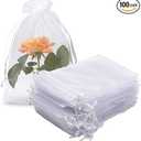 Organza Gift Bags Pack of 100 Drawstring 5x7 Inches White for Baby Shower,Girl Birthday,Party Favors,Wedding,Bridal Shower,Religious,Flat,Bulk Sheer Fabric Mesh Gauze Pouches for Jewelry,Candy