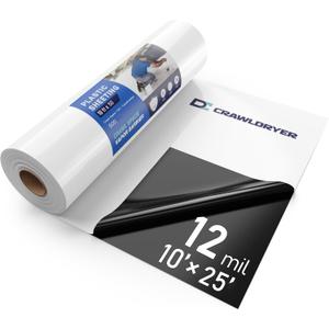 Crawl Space Vapor Barrier - 12 mil (10' x 25'), Heavy Duty Plastic sheeting, Concrete Vapor Barrier Covering for Crawlspace Encapsulation kit, Thick Polyethylene Film, Black and White Panda Film