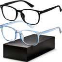 Blue Light Blocking Glasses - Fashion Square Eyeglasses, Anti UV Ray Computer Gaming Glasses Blue Blockers for Women/Men (Black & Transparent Blue)