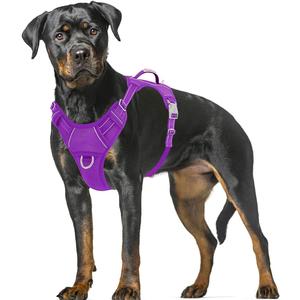 BARKBAY No Pull Dog Harness Large Reflective Dog Harness with Front Clip and Easy Control Handle for Walking Training Running with ID tag Pocket(Purple,XL)