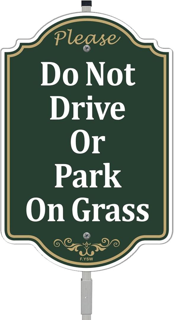 Please Do Not Drive Or Park On Grass Yard Sign 12" x 8" With 35" Long Metal Stakes No Parking Lawn with Stand Keep Off Aluminum Outdoor Use Home Business