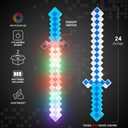 Fun Central 2-Pack LED 24 Light-Up Blue Pixel 8-Bit Toy Swords for Kids Flashing Light Set, Gamer Stocking Stuffers & Party Accessories