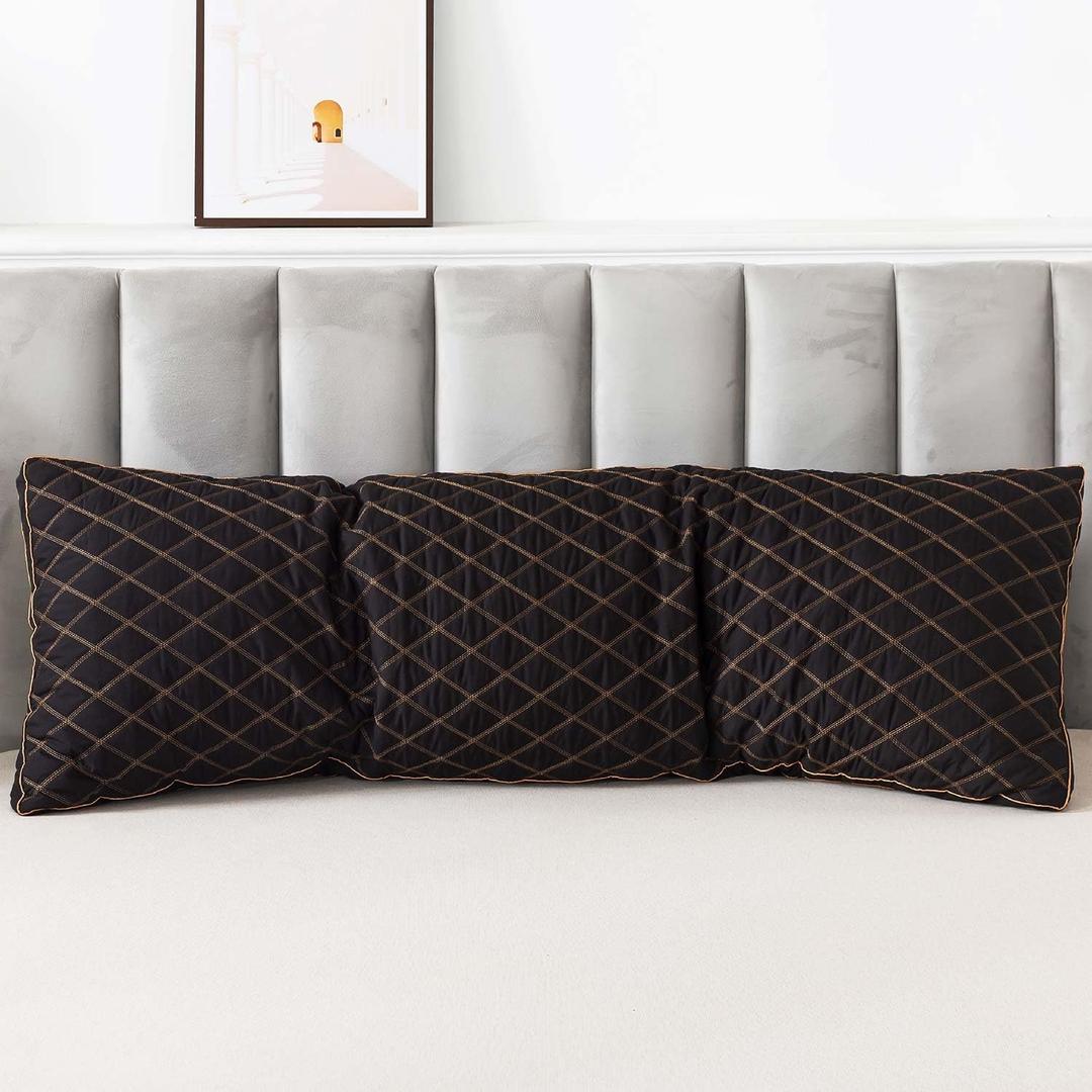 WhatsBedding Memory Foam Body Pillow for Adults, Long Pillow for Sleeping, Full Body Pillow for Bed - 20x54 inch, Black Quilted (Black-golden Piped Edge)