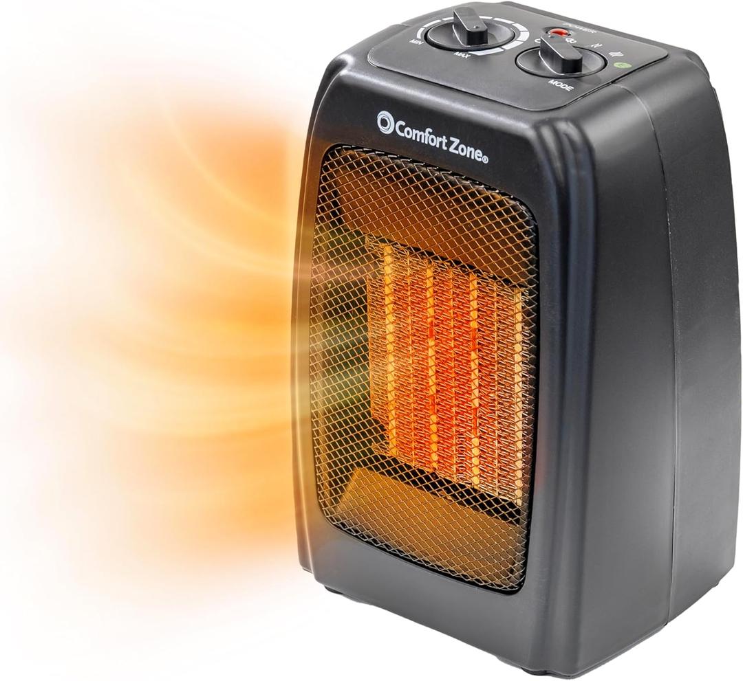 Comfort Zone CZ442E Personal Energy Save Ceramic Heater - 1500W Portable with Adjustable Thermostat, Tip-Over Switch & Overheat Protection, Black