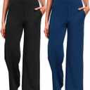 CADMUS Wide Leg Pants for Women Yoga Work Pants with Pockets High Waist Lounge Sweatpants Dress Pants 29",Black,Navy Blue,L