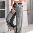 TARSE Womens Linen Wide Leg Pants Striped Drawstring Elastic Waist Loose Fit Summer Boho Casual Trendy Pants with Pockets (S)