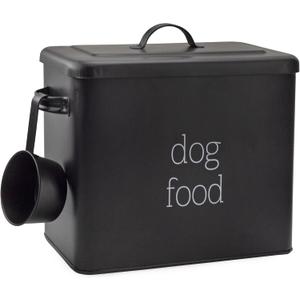 AuldHome Design Retro Dog Food Canister (Black); Modern Farmhouse Style Storage Bin for Pet Food