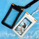 IPX8 Floating Waterproof Dry Bag 2-Pack ,7.2 Inch Waterproof Phone Pouch for iPhone 16/15/14 Pro Max Galaxy S24/S23 Adjustable Lanyard + wrist strap Beach Swimming Travel Essentials (black+white+ Orange)