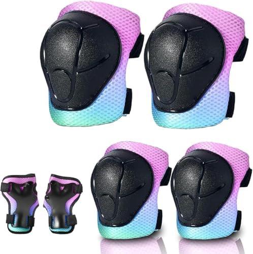 Gradient Color Kids Protective Gear Set Knee Pads for Kid 2-14 Years,W/ Adjustable Strap Kids/Youth Knee Pads Elbow Pads Wrist Guards Set for Inline Roller Skates,Cycling,BMX Bike,Skateboard,Scooter