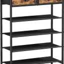 Shoe Rack, 5 Tier Shoe Organizer with 2 Drawers, Metal Shoe Storage for 16-20 Pairs of Shoes with Fabric Shelves and Wooden Top, Narrow Shoe Shelf for Closet Entryway Rustic Brown