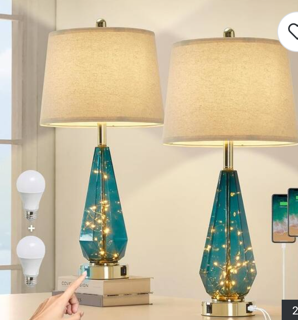 27.5'' Modern Glass Table Lamp Set of 2, 3 Dimmable Touch Lights - 5.1"D x 12.99"W x 27.5"H 2 pacs