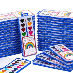 36Pack Heart Watercolor Paint Set with Paintbrush for Kids, Valentines Day Gifts for Kid Prizes Exchange Gifts Valentines Party Favors for Preschool Classroom School