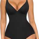 FeelinGirl Shapewear Bodysuits for Women Tummy Control Deep V Neck Body Suits with Built in Bra Tops, XL