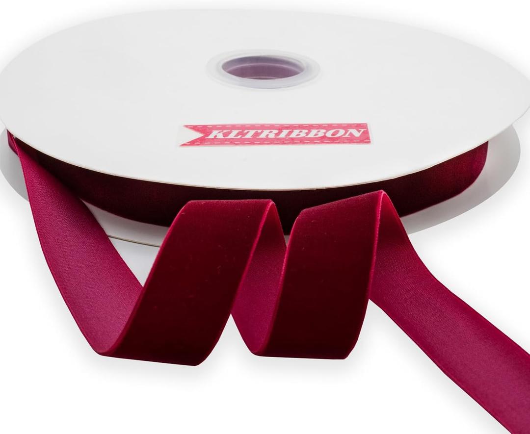 Nylon Velvet Ribbon Single Faced,1 Inch X 25Yards Spool (Wine)