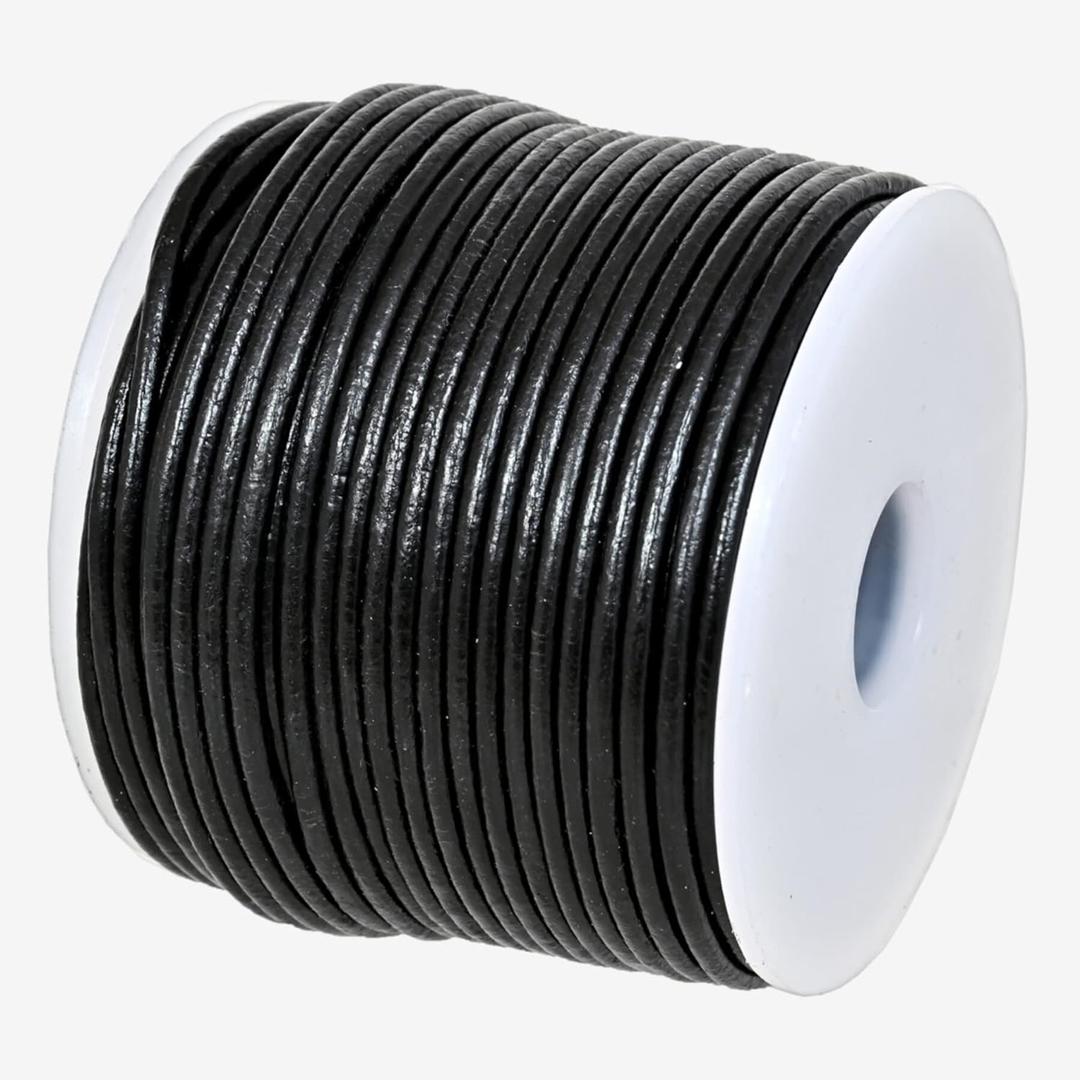 GENIQUE Real/Genuine Round Leather String Cord for Necklace, Bracelets, Jewellery, Braiding (1.5mm, Black)