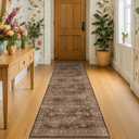 Brown Boho Washable 2x6 Runner Rugs for Hallway Kitchen Bedroom Beside Laundry Room Bathroom Rug, Pet & Kids Friendly, Non Slip Low Pile Stain Resistant Soft Faux Wool Long 24 x 72 Floor Carpet