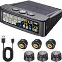 RV Tire Pressure Monitoring System -TPMS Tire Pressure Monitor with 6 Sensors, M12-3 TPMS Solar Charge & USB Color LCD Display, 0-9.9BAR/144PSI Range, 6 Alarm Modes for RV/Trailer/Truck IP67