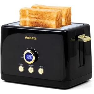 2 Slice Toaster, Retro Bread Toaster with LED Display, Extra Wide Slots Toasters with 6 Bread Shade Settings, Bagel, Cancel, Defrost Function, Stainless Steel with High Lift Lever, Removal Crumb Tray