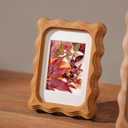 5x7 Picture Frame with 3.5x5 Mat, Natural Solid Teak Wood Tabletop Only Display with Plexiglass, Wavy Edge Photo Frame for Desktop & Countertop Decor, Scalloped Edge
