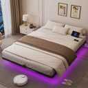 Queen Size Floating Bed Frame with Smart LED Lights & Charging Station, Heavy Duty Metal Platform Bed, 6" Low Profile Design, No Box Spring Needed, Noise-Free Modern Mattress Foundation