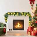 Norfolk Pine Garland with Lights, 6 Ft Faux Garlands with Eucalyptus Leaves Christmas Greenery Garland for Mantel Stairs Railing Table Indoor Outdoor Christmas Holiday Decor (1 PCS)