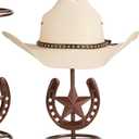 Cowboy Hat Stand, Hat Display, Western Horseshoe Decor, Cowboy Hat Holder, Hat Stands for Display Tabletop, Cowboys Gifts for Men, Desk Hat Rack for Fedora, Sun Hats,Straw Hats, Iron, Bronze, 1 Pack