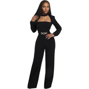 Sexy Sparkly Jumpsuits for Women Formal Elegant Mock Neck Shiny Long Straight Pants Rompers Cocktail Party Outfits (Medium, Black1)