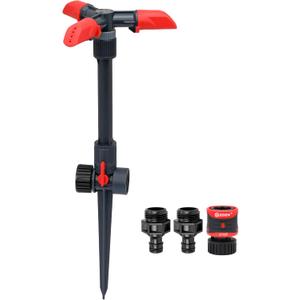 Eden 94141 Adjustable 360 Revolving Sprinkler for Lawn and Garden  15 Nozzles, 5" Riser, Spike Base