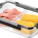 Deli Meat Container for Fridge Organizers and Storage, Ham and Cheese Container for Fridge, 11 Inches Long Lunch Meat Container for Refrigerator, 2 Compartment Snack Containers with Clear Lid
