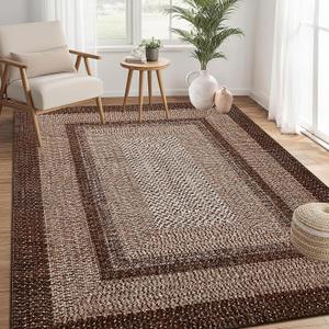 RUGSREAL 3x5 Area Rug, Washable Rug for Bedroom Braided Printed Throw Mat, Living Room Rug Non Slip Stain Resistant Small Dining Room Carpet, Rustic Accent Small Carpet for Entryway Home Decor, Brown