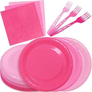 WXLDGHQ Serves 25 Guests Gradient Pink Plates and Napkins Party Supplies,7" Gradient Pink Birthday Dessert Paper Plates and Napkins,Disposable Party Dinnerware for Wedding,Graduation