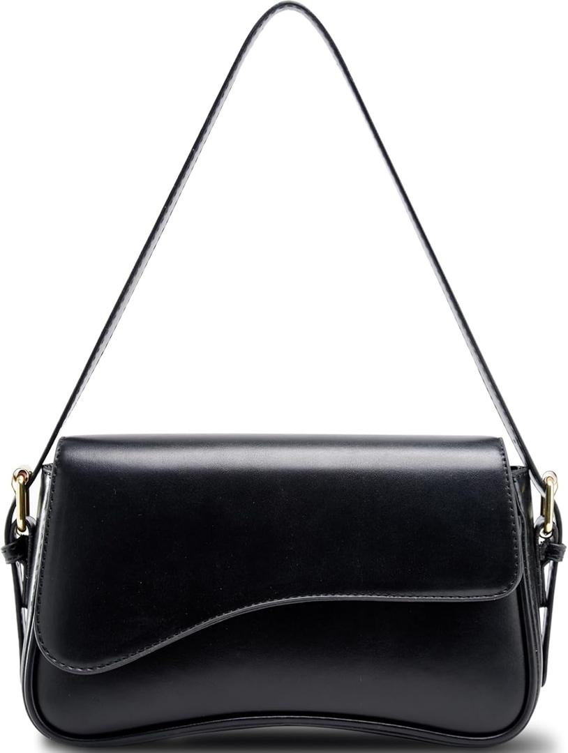 Small Shoulder Bags for Women,Crossbody Purses,Retro Vegan Leather Tote Handbag, Clutch Hobo Purse with Zipper (Black)