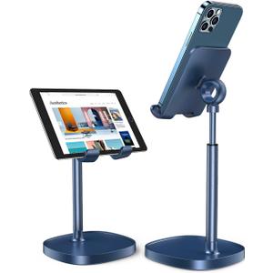 LISEN Cell Phone Stand,Angle Height Adjustable Stable Cell Phone Stand for Desk,Sturdy Aluminum Metal Phone Holder (Blue)