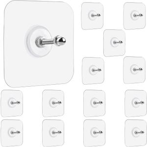 Wall Hangers Without Nails, 14 Packs Heavy Duty Adhesive Hooks, Wall Hooks for Hanging, Screw Free Sticker, Seamless Screws for Wall Mount, 2 in 1 Reusable (18mm)