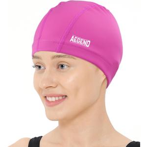 Aegend Fabric Swim Cap, Silicone Waterproof Layer - Breathable Cloth Swimming Cap, Keep Hair Dry with Hight Elasticity(Medium, 1 Pack-Pink)
