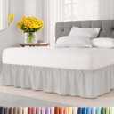 Wrap Around Dust Ruffle Bed Skirt - French Grey - for King Size Beds w/ 12 Inch Drop - Easy Fit Elastic Strap - Adjustable Pleated Bedskirt w/Brushed Fabric - Wrinkle Free, Women, Men, Kids & Teens