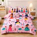 6 Pieces Pink Princess Comforter Set for Girls Twin,Bed in A Bag Princess Bedding Set for Girl Kids (1 Comforter,1 Flat Sheet,1 Fitted Sheet,2 Pillowcases and 1 Cushion Cover)