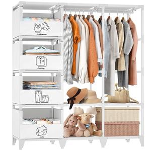 Jofuler Portable Closet, Easy Assembly, Large Capacity Wardrobe Closet, Sturdy and Stable Clothes Rack with Shelves 4 Storage Baskets and 2 Hanging Rods, for Bedroom and Cloakroom White