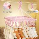 Clothes Drying Rack with 32 Clips, Foldable Hanging Rack, 360 Rotatable Hook for Drying Socks Baby Clothes Towels Gloves(Light Pink)