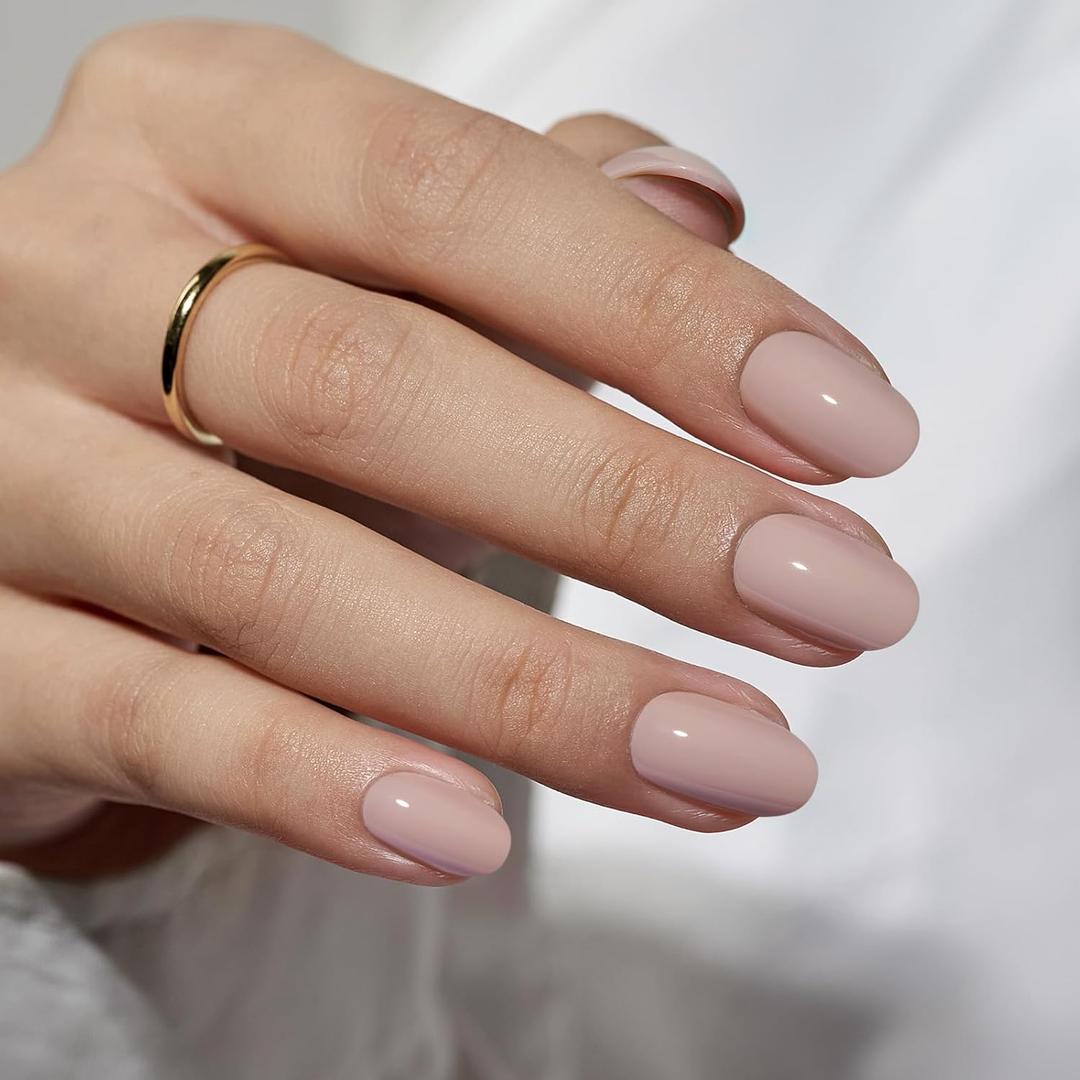 BTArtbox Press On Nails Oval  Soft Gel Press on Nails Oval Nails Fake Nail with Nail Glue, Fit Perfectly, Reusable Glue On Nails in 16 Sizes, Taro Milkshake