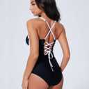 SUUKSESS Womens Tummy Control One Piece Swimsuit Sexy Crisscross Back Bathing Suit (Black, L)