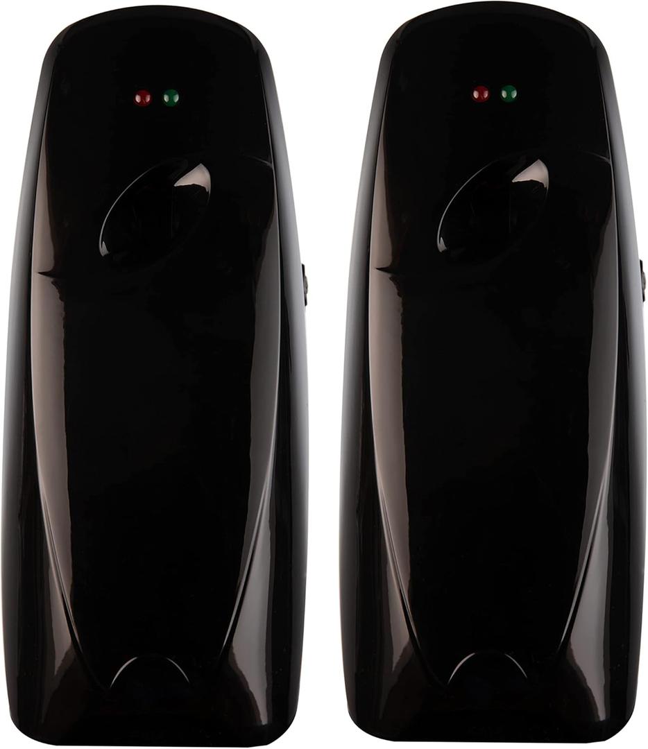 Automatic Air Freshener Spray Dispenser (2-Pack) Wall Mounted or Free Standing, Commercial and Home Use, Multiple Time Scent/Mist Release Settings for Room/Restroom Sprayer (Black)
