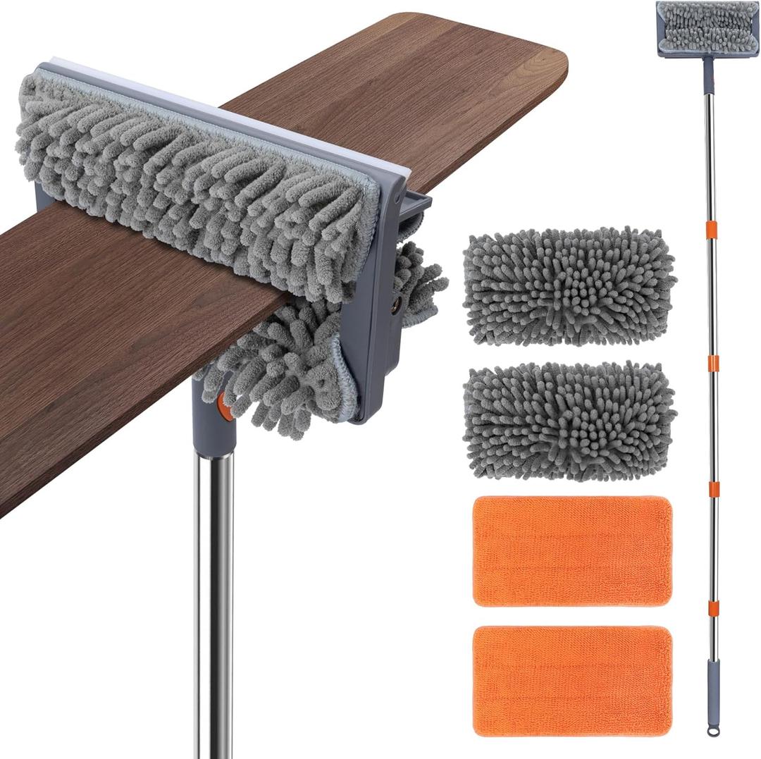 Ceiling Fan Cleaner Duster with 73" Adjustable Pole, 3 in 1 Long Handle Fan Duster Blades for Hight Ceiling, Baseboard and Bathroom (Orange)