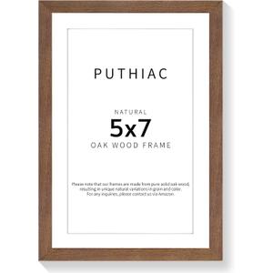 5x7 Oak Wood Picture Frame - Minimalist 5x7 Picture Frame, 5"x7" Frame Wood, Natural Solid Wooden Picture Frames for Wall Art Photo and Prints(1 Pack, Walnut)