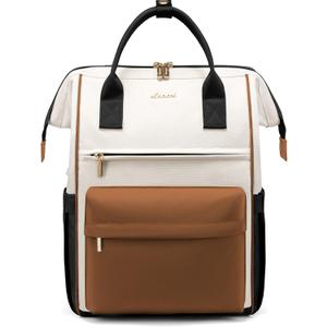 LOVEVOOK Laptop Backpack for Women Men, Teacher Nurse Work Bag Waterproof Fashion Travel Backpack Purse, 17.3 Inch Computer Backpack with USB Port (Beige-brown-black)