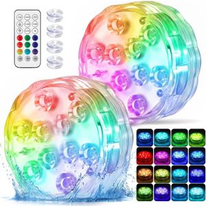 2026 Upgraded Submersible LED Lights, IP68 Waterproof Floating Pool Hot Tub Lights with Remote Control, 16 RGB Colors, Timer, Suction Cups, Battery Powered Underwater Lights for Spa, Pond, Vase Decor