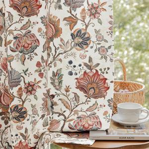 FMFUNCTEX 100% Boho Blackout Floral Curtains for Bedroom, Vintage Flower Patterned Beige Curtains 96 Inches Long for Living Room Darkening Thermal Insulated Grommet Window Farmhose Drapes 2 Panels, 52W x 96L