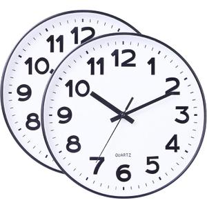Foraineam 2 Pieces 12-Inch Wall Clock Silent Non Ticking Battery Operated Decorative Quartz Clock for Home Office School