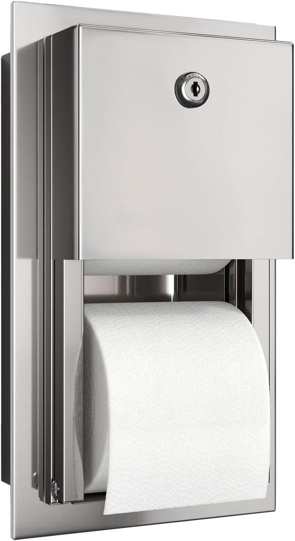 Recessed Commercial Toilet Paper Dispenser, 2 Roll Stainless Steel Toilet Paper Holder. Wall Mount, Locking Tissue Dispensers for Bathroom/Restroom