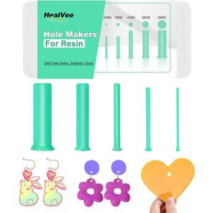 HealVee Hole Maker for Resin, 5 Sizes(2/3/4/6/8mm) 25PCS Make Holes Without Drilling for Epoxy & UV Resin, Holes Tools for Jewelry Making, Pet Tag, Keychain, DIY Craft Pendant Decor (Green)